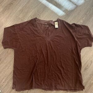 aerie Women's Short Sleeve V-Neck Tee in Brown
